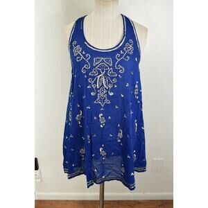 Free People Blue XS Mini Dress Sleeveless Sequin Open Back Sheer Womens